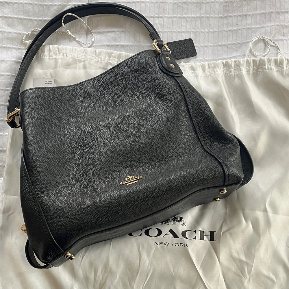 Coach Black Pebbled Leather Shoulder Bag with Gold Hardware